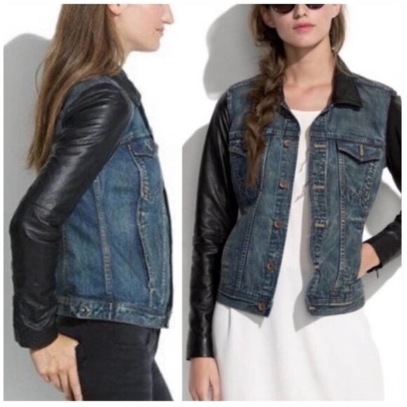 Madewell X Veda Denim Leather Jacket Moto Streetwear - Picture 1 of 12